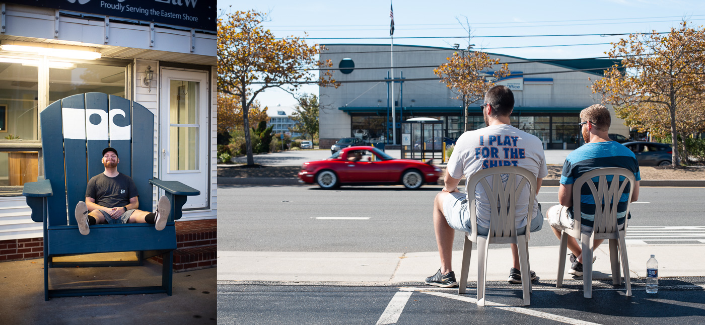 On the left Andrew finds himself in a rather large chair. On the right, David and Eddie sit outside of our hotel and watch the cars go by