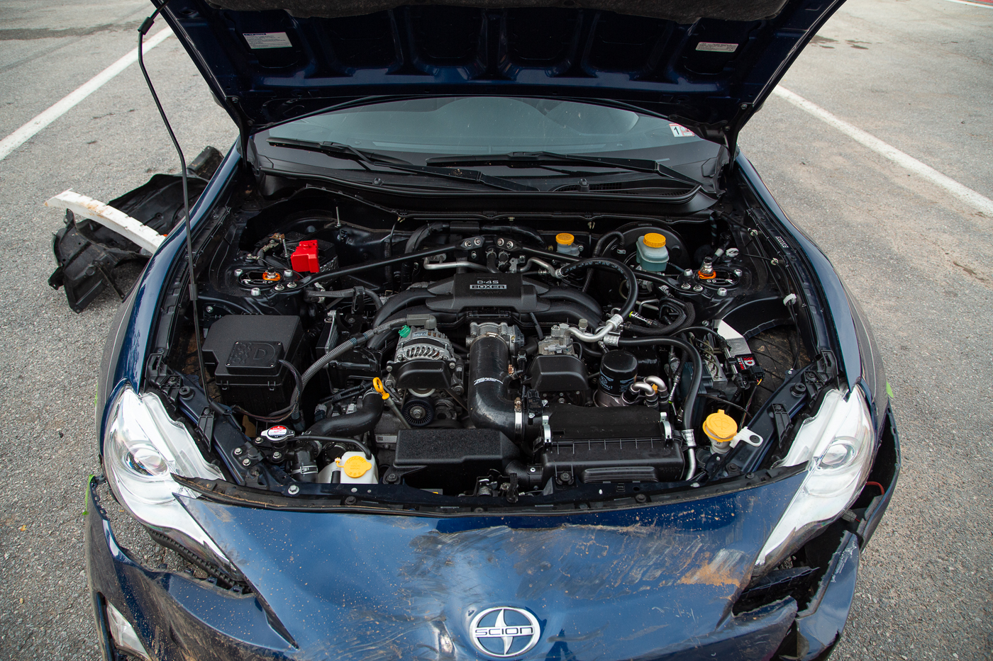 Even with both fender liners robbed of their positions, the freshly detailed engine bay still looked great.